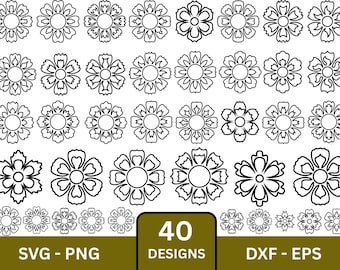 Paquete de imágenes SVG de contornos de flores: imágenes prediseñadas florales dibujadas a mano (descarga digital)
