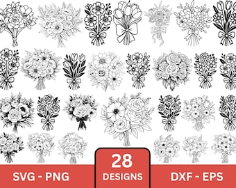 Hand Drawn Floral Bouquet SVG: Wildflower Monogram, Cricut Ready (Instant Download