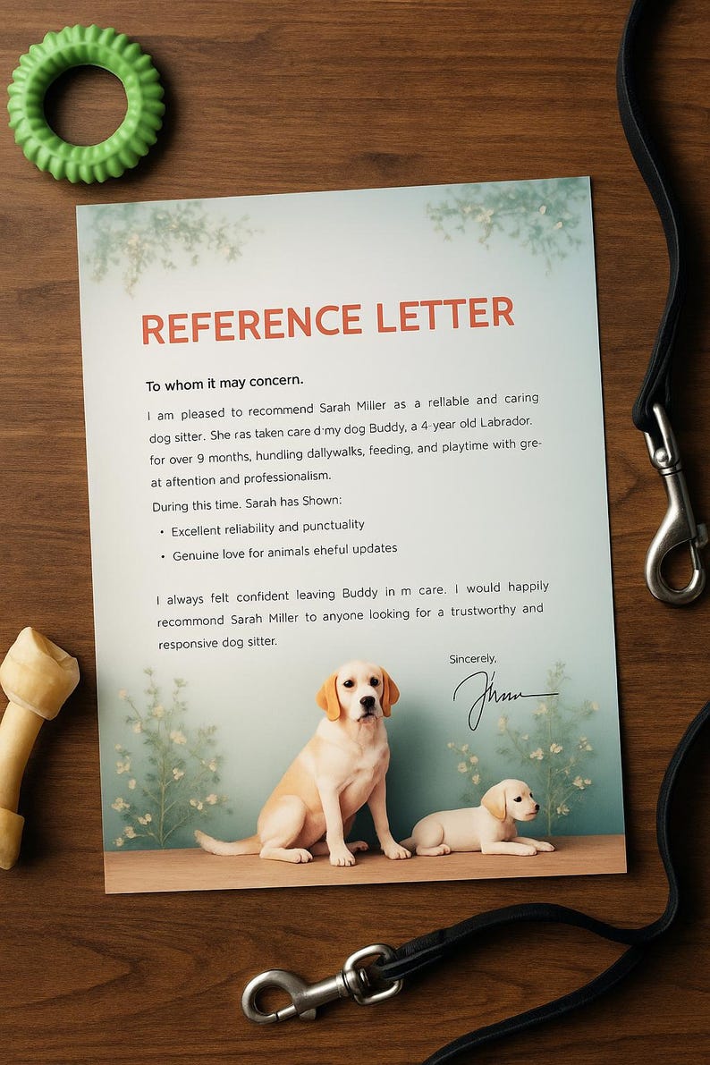 Reference Letter – Simple & Elegant Dog Sitter Letter – Canva Editable ...