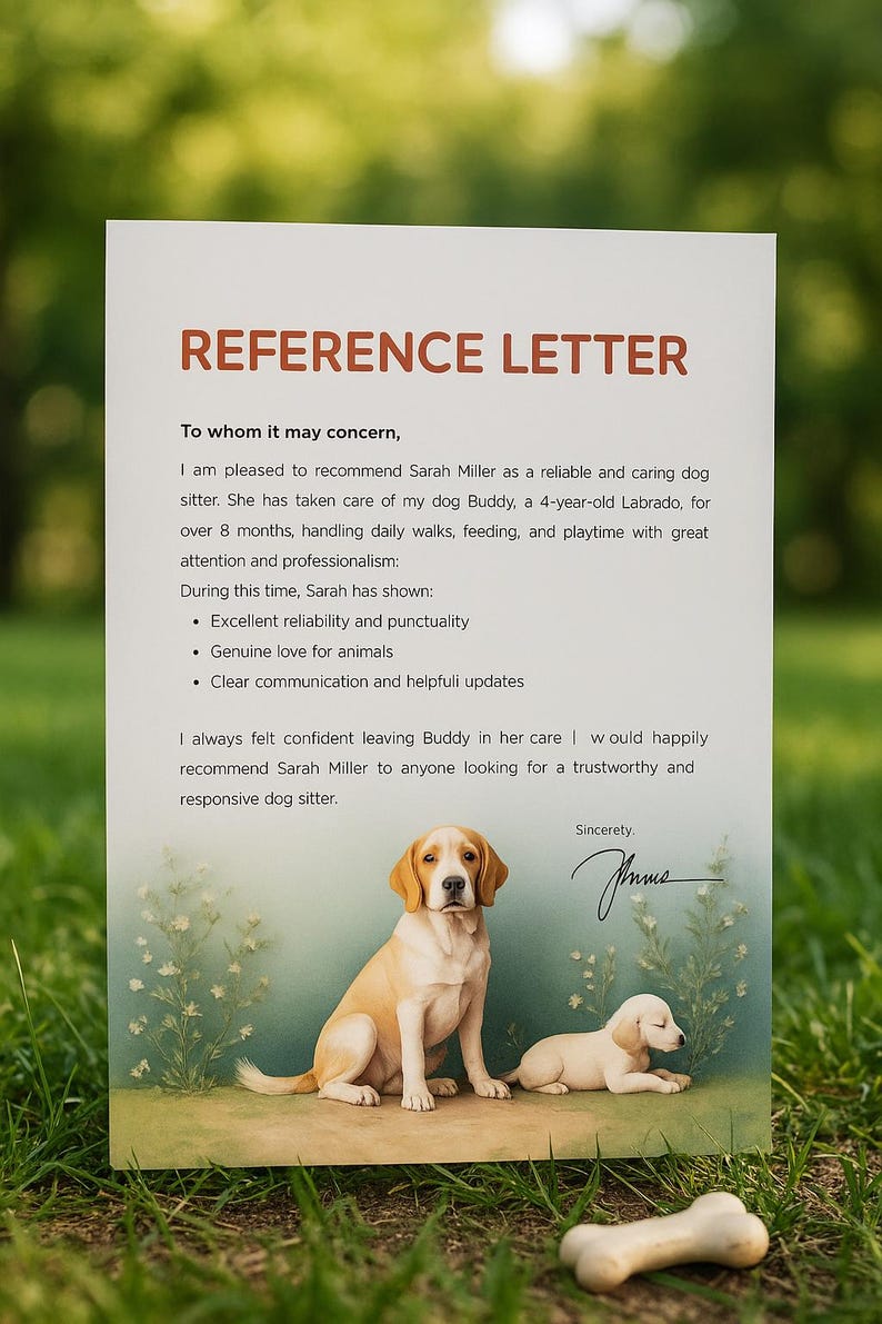 Reference Letter – Simple & Elegant Dog Sitter Letter – Canva Editable ...