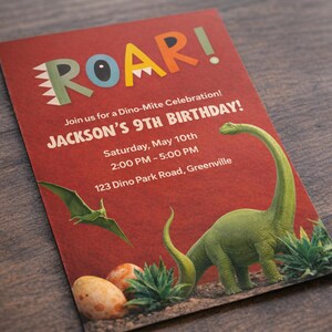 Inbjudan till dinosauriefödelsedag | Redigerbar Canvas-mall | Inbjudan till dinosauriefest för barn | Direkt digital nedladdning bild 12