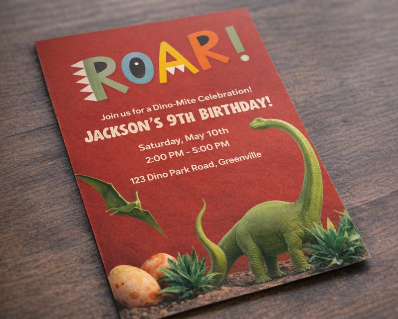 Inbjudan till dinosauriefödelsedag | Redigerbar Canvas-mall | Inbjudan till dinosauriefest för barn | Direkt digital nedladdning bild 12