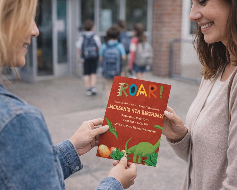 Inbjudan till dinosauriefödelsedag | Redigerbar Canvas-mall | Inbjudan till dinosauriefest för barn | Direkt digital nedladdning bild 10