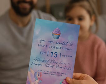 Redigerbara födelsedagsinbjudningsset – 5 Canva-mallar | Utskrivbara digitala festinbjudningspaket | Färgglada, eleganta barn- och blomsterdesigner