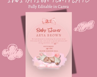 Bewerkbaar sjabloon voor een uitnodiging voor een babyshower