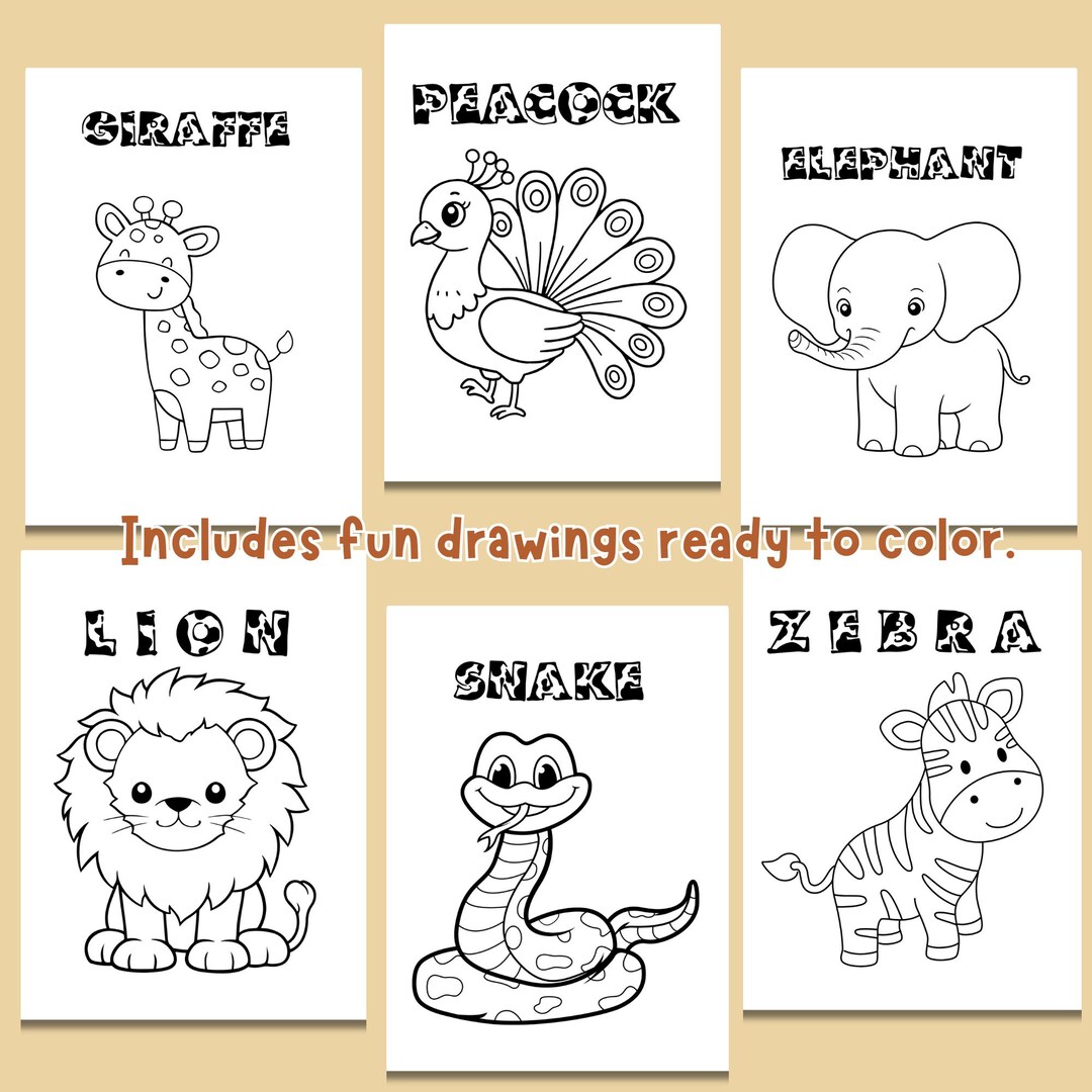 Zoo Animals Coloring Book | 20 Printable PDF Pages | Educational ...