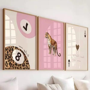 Roze groen blauw rood cheetah dierenprint 8 bal posters slaapkamer muur woondecoratie Y2K