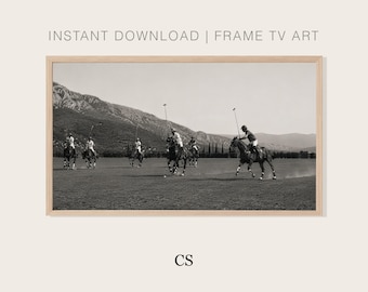 Arte para televisor Samsung Frame: Partido de polo con caballos / Fotografía vintage en blanco y negro de deporte ecuestre (descarga digital) / Lienzo Hisense Western Old Money Art