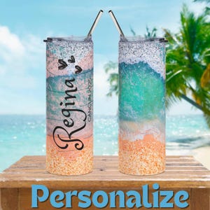 Personalized Beach Vibes Tumbler, 20oz Stainless Steel Travel Cup, Summer Drinkware, Custom Gifts for Her, Beach Party, Vacation Souvenir