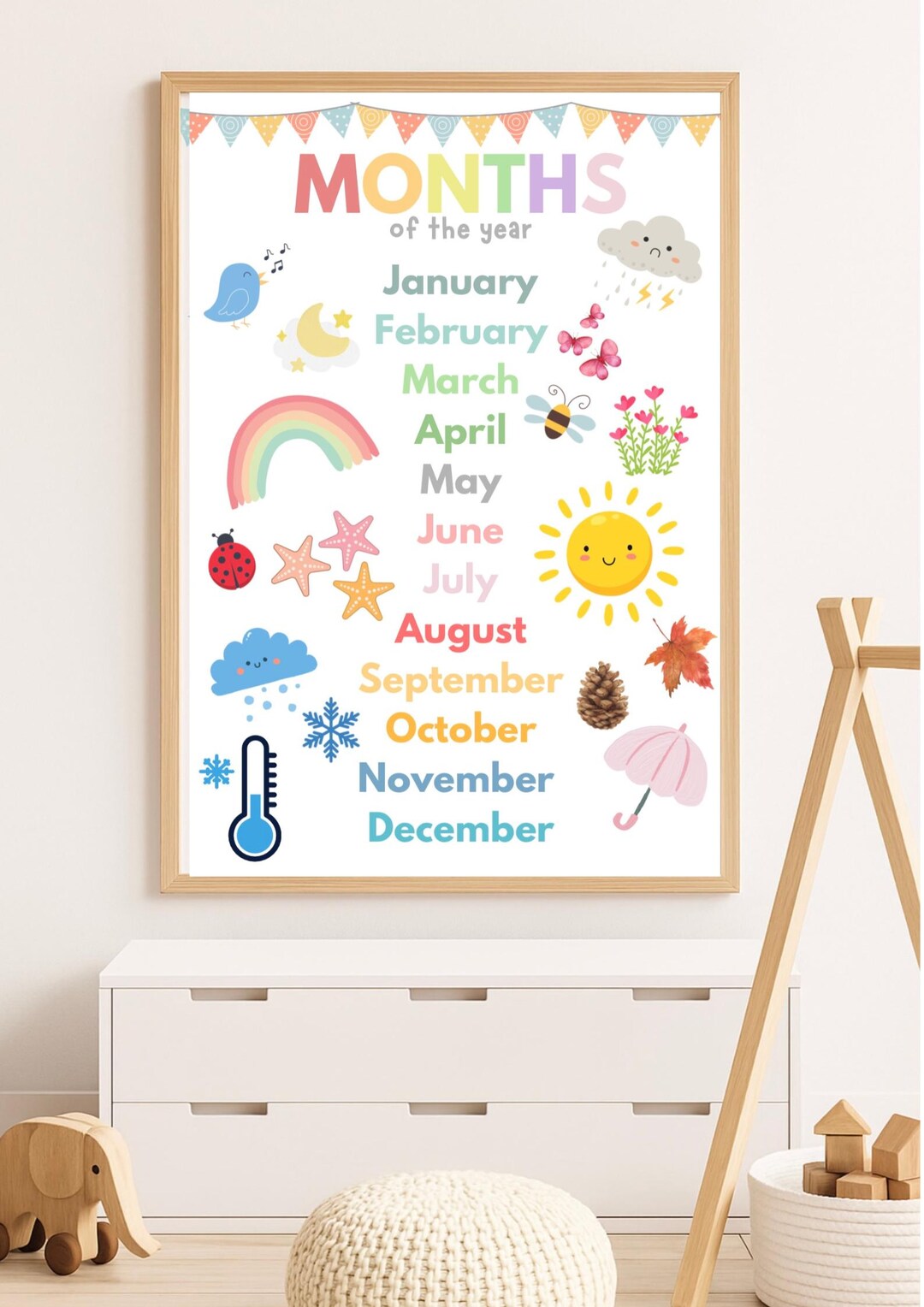 Months of the Year Wall Art | Educational Montessori Print for Kids ...