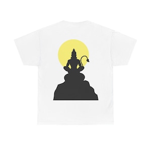Meditating Hanuman Tee with Sun and Sanskrit Mantra, Yoga Shirt, Hindu Spiritual T-Shirt, Graphic Tees for Men and Women, Meditation Top
