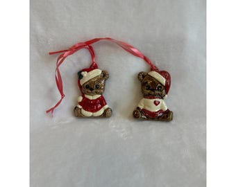 Lot of 2 Vintage Barely Bears Christmas Holiday Ornaments Decorative Collectible