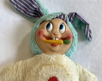 RARE Large Rubber Faced Stuffed Plush Bunny Rabbit Gift for Retro