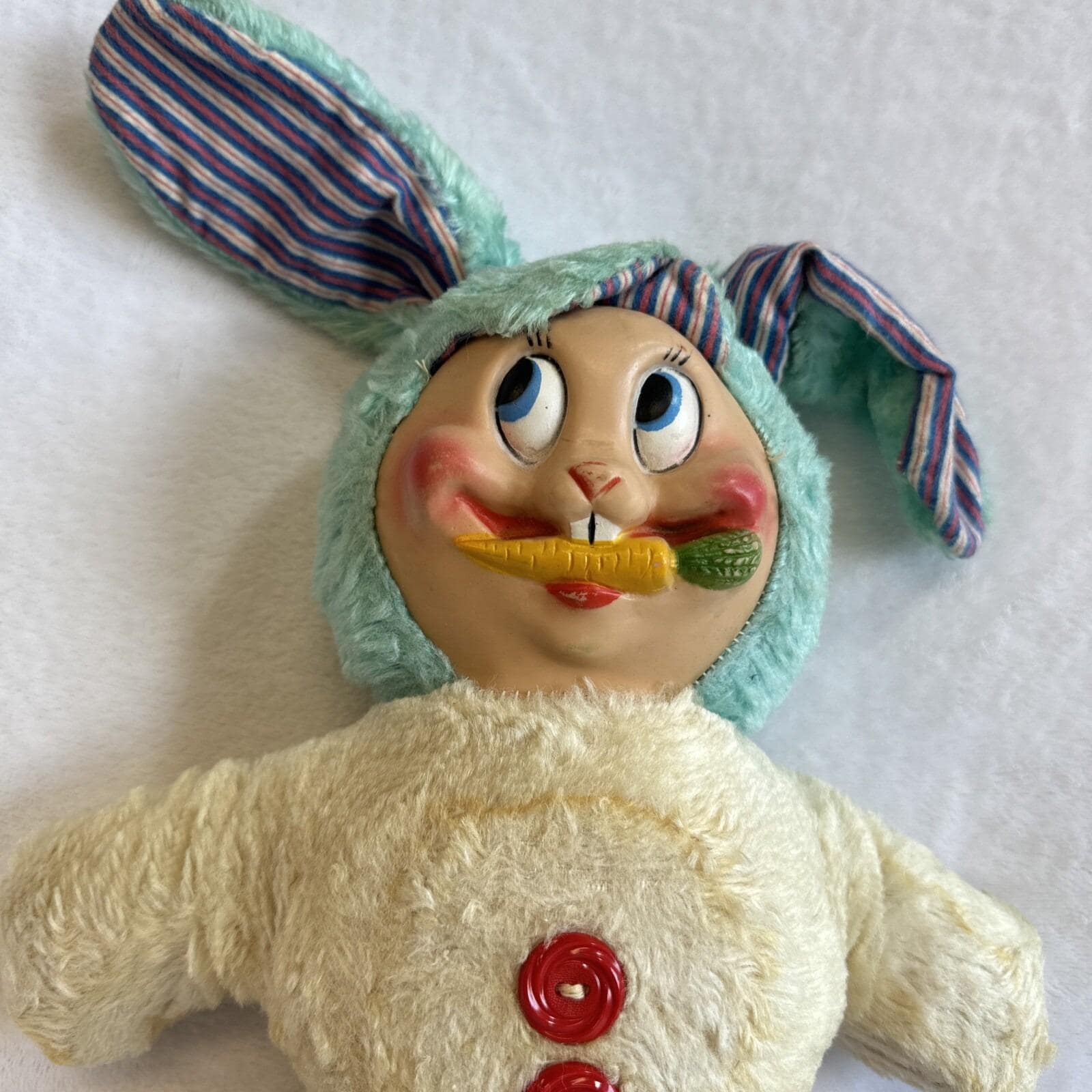 Rubber Face Bunny Rabbit Plush Toy Vintage 70's Approx 16