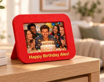 Marco de fotos 4x6 impreso en 3D con texto personalizado y colores personalizables.