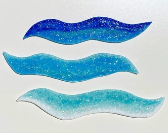 Fused Glass Ocean Waves Wall Decor, Set of 3, Turquoise Ocean Beach Glass Wall Art, Sea Ocean Waves Ombré Glass