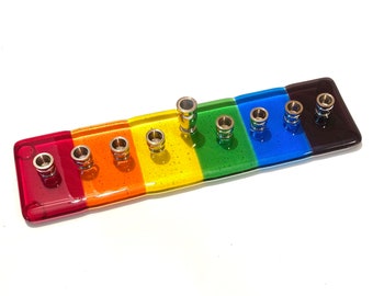 Fused Glass Pride Menorah, Rainbow Menorah, Equality Flag Hanukkah Gift