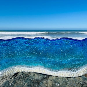 Fused Glass Ocean Wave, Free Standing Glass Wave Art, Beach Glass Sculpture, Windowsill Decor, Beach Wedding Gift