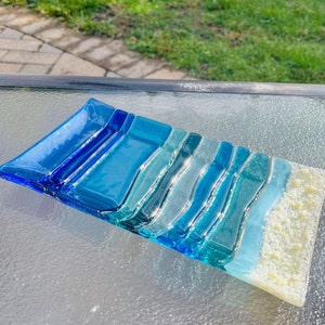 Fusing-Glas Ocean Wave Platte, Strand Glaskunst, Ocean Beach Servierplatte, Strand Hochzeit Glasgeschenk