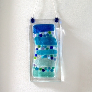 Vaso de bolso de vidro fundido, vaso de flores moderno pendurado na parede, azul, ondas turquesa, vaso de parede de praia, decoração de parede de escritório