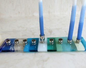 Hanukkah Menorah, Fused Glass Beach Menorah, Hanukkah Gift, Ocean Beach, Bar Bat Mitzvah Gift, Kids Menorah, Children Menorah