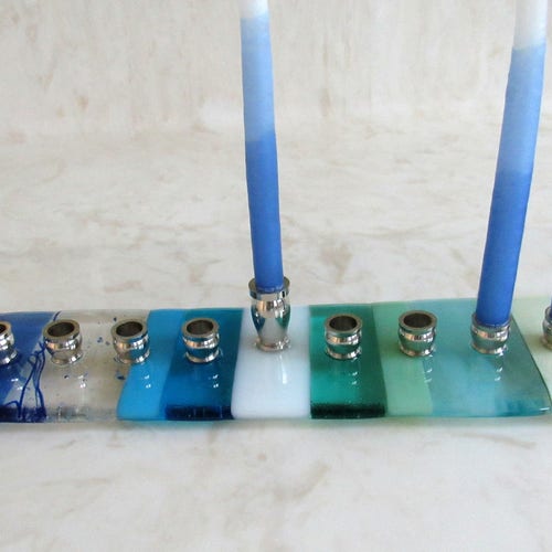 Hanukkah Menorah Fused Glass Beach Menorah Hanukkah Gift Etsy