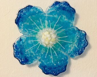 Fused Glass Beach Wall Art, Beach Flower Wall Hanging, Hawaii Hibiscus Plate, Floral Dish, Jewelry Keeper