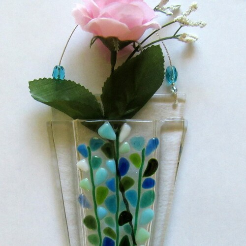 Fused Glass Wall Pocket Vase Flowers Vase Blooming Branches Etsy