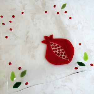 Fused Glass Plate, Red Pomegranate Platter, Rosh Hashanah Serving Dish, Jewish New Year, Jewish Wedding Gift, Rimon
