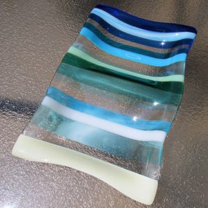 Fused Glass Plate, Ocean Beach Divided Serving Tray, Sea Glass Plate, Beach House Decor, Tropical Dish, Beach Wedding Gift, Glass Art