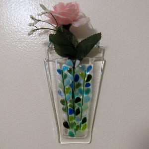 Fused Glass Wall Vase, Hanging Pocket Flower Vase, Blooming Branches, Blue Turquoise White, Mothers Day Flowers imagem 3