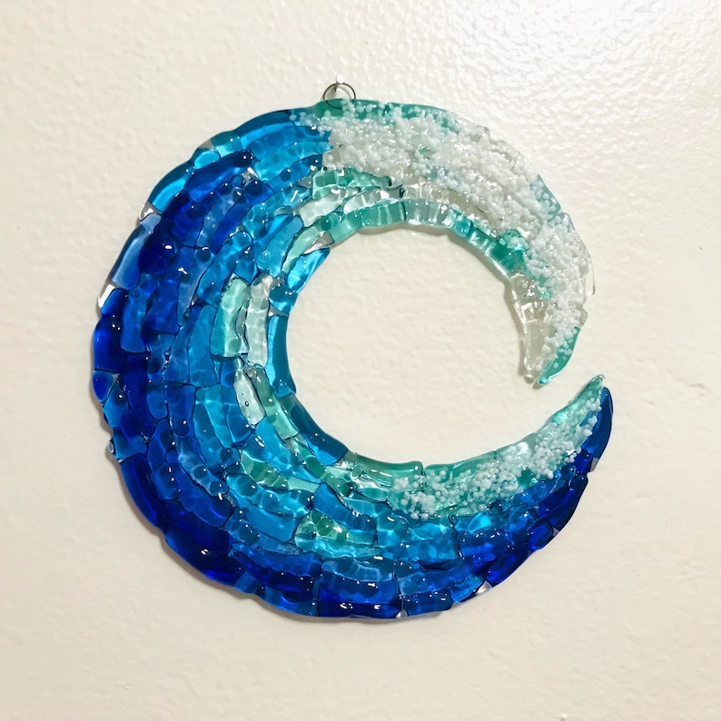 Fused Glass Ocean Wave Art Glass Wave Wall Decor Blue Ocean Etsy