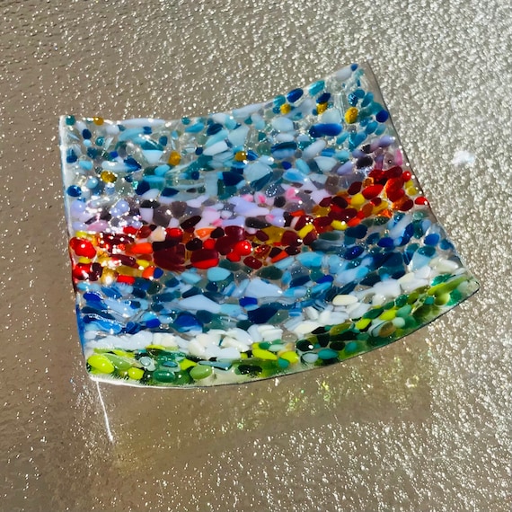 Fused Glass Beach Sunset Plate, Ocean Waves Art, Jewelry Keeper - Etsy