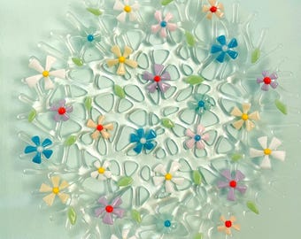 Fused Glass Flowers Wall Art, Pastel Floral Arrangement