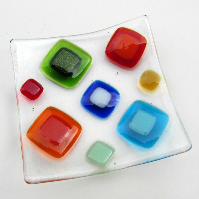 Fused Glass Plate Bright Colorful Diamonds Modern Glass Etsy