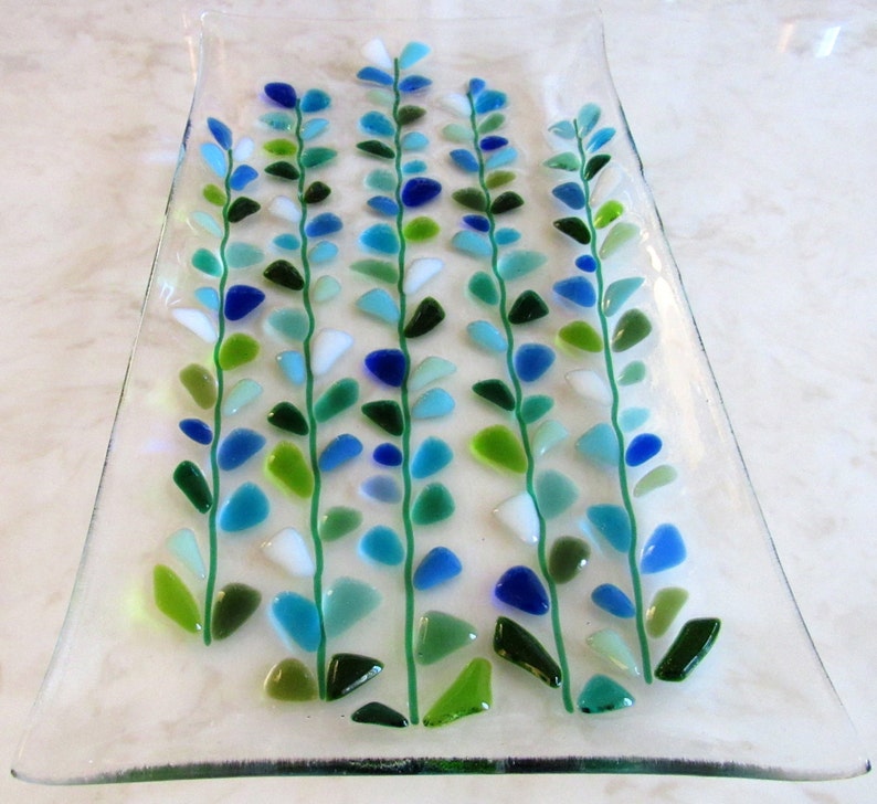 Fused Glass Serving Tray Flowers Platter Blooming Branches Etsy