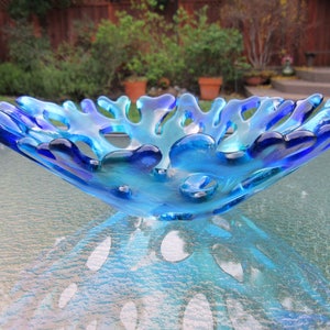 Fused Glass Coral Bowl, Branching Coral Plate, Turquoise Blue Sea Glass Jewelry Keeper, Ocean Beach Decor, Beach Glass Art