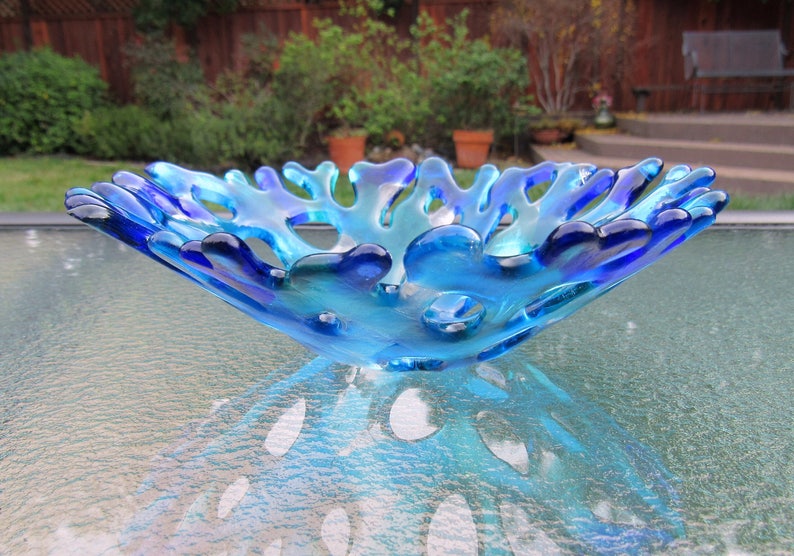 Fused Glass Coral Bowl Branching Coral Plate Turquoise