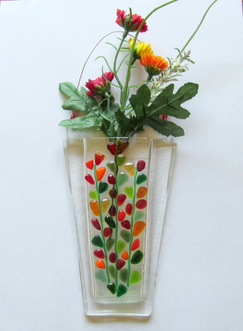 Fused Glass Flower Vase Wall Hanging Vase Blooming Branches Etsy