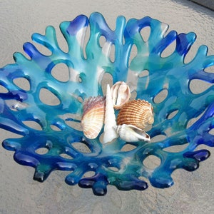 Fused Glass Coral Bowl, Branching Coral Plate, Turquoise Blue Sea Glass ...