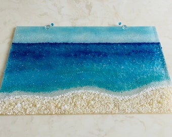 【大きめサイズ/ガラスカバー付】お部屋を浄化する海アート　シーグラス/水晶 大きめサイズ/ガラスカバー付】お部屋を浄化する海アート