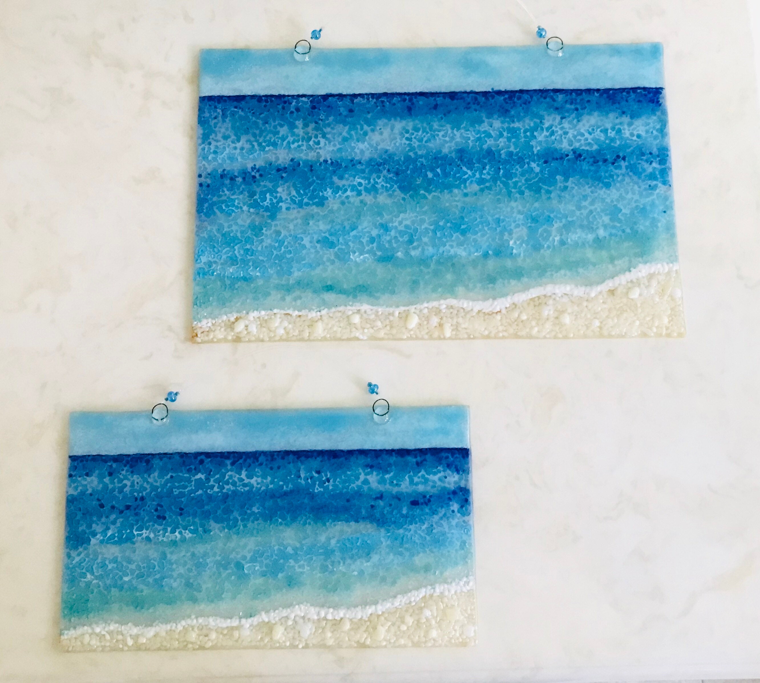 Fused Glass Beach Wall Art Sea Glass Sun Catcher Blue Ocean Etsy