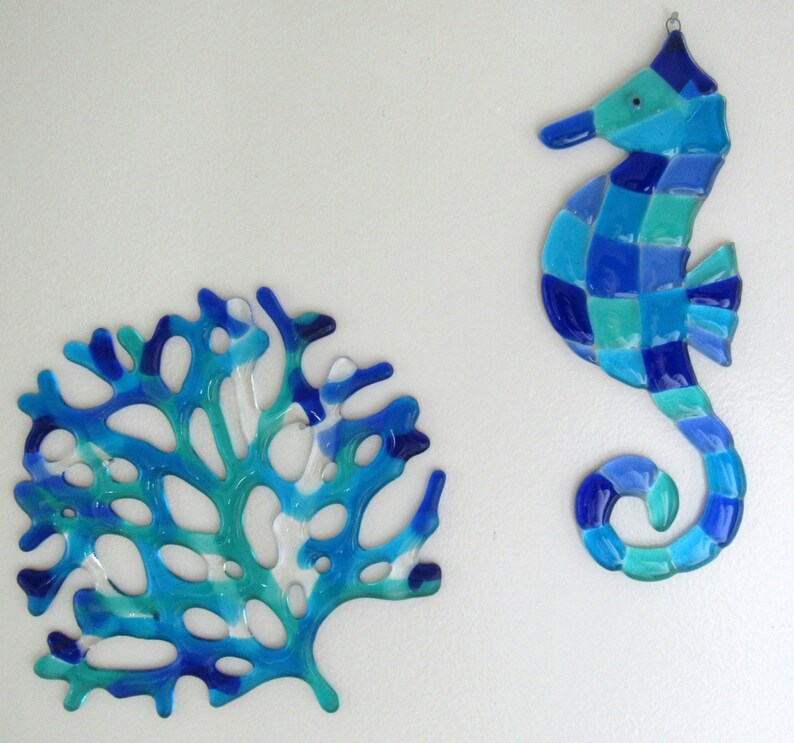 Fused Glass Seahorse Wall Art Ocean Beach Decor Turquoise Etsy