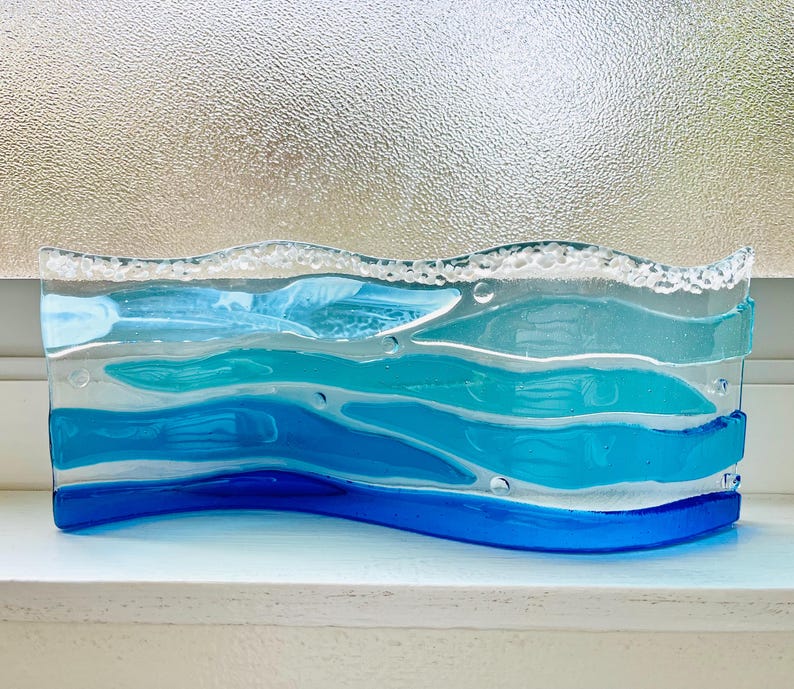Fused Glass Ocean Wave Art, Turquoise Beach Decor - Etsy