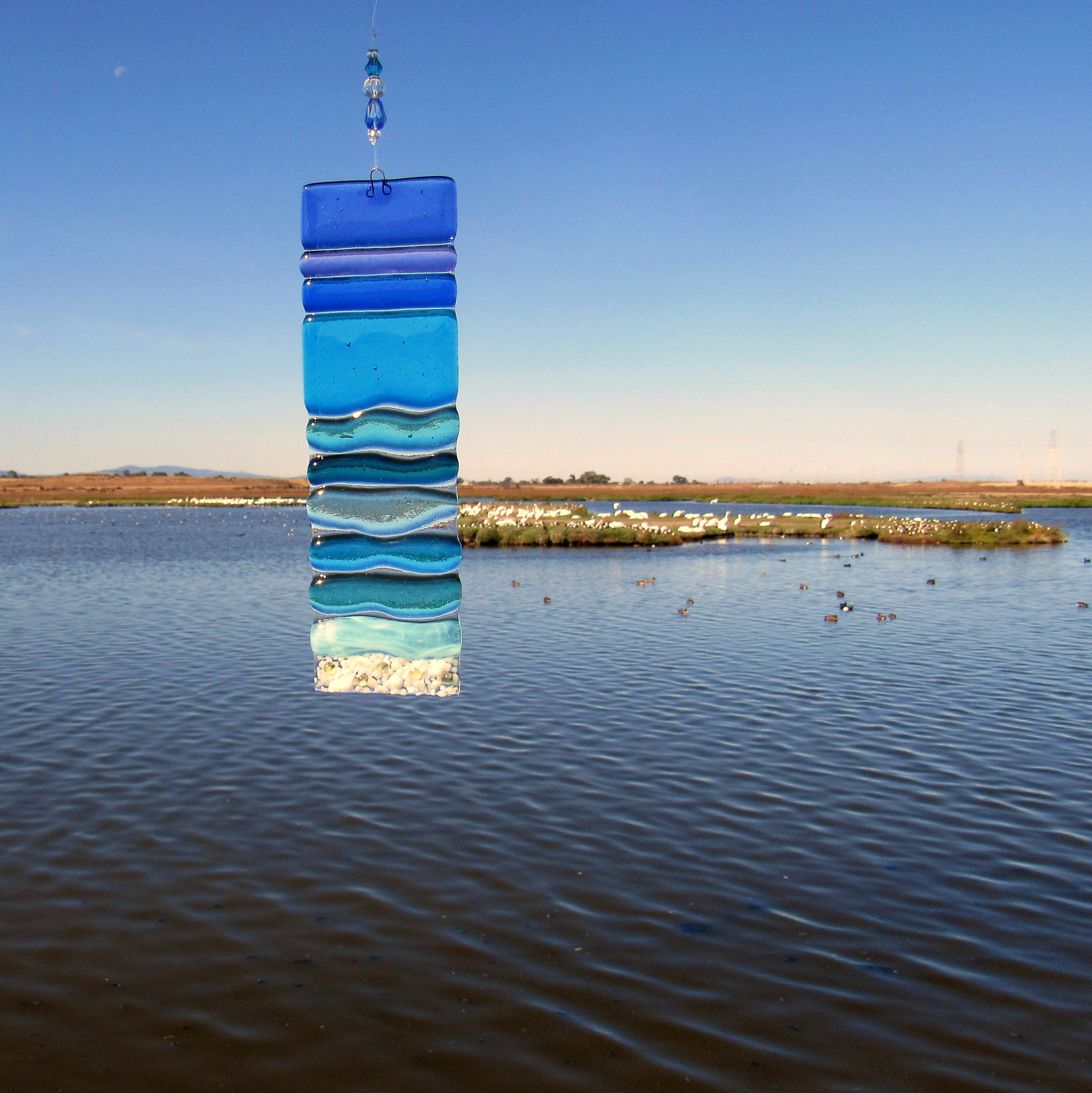Fused Glass Beach Wall Art Sea Sun Catcher Blue Ocean Waves Etsy Canada