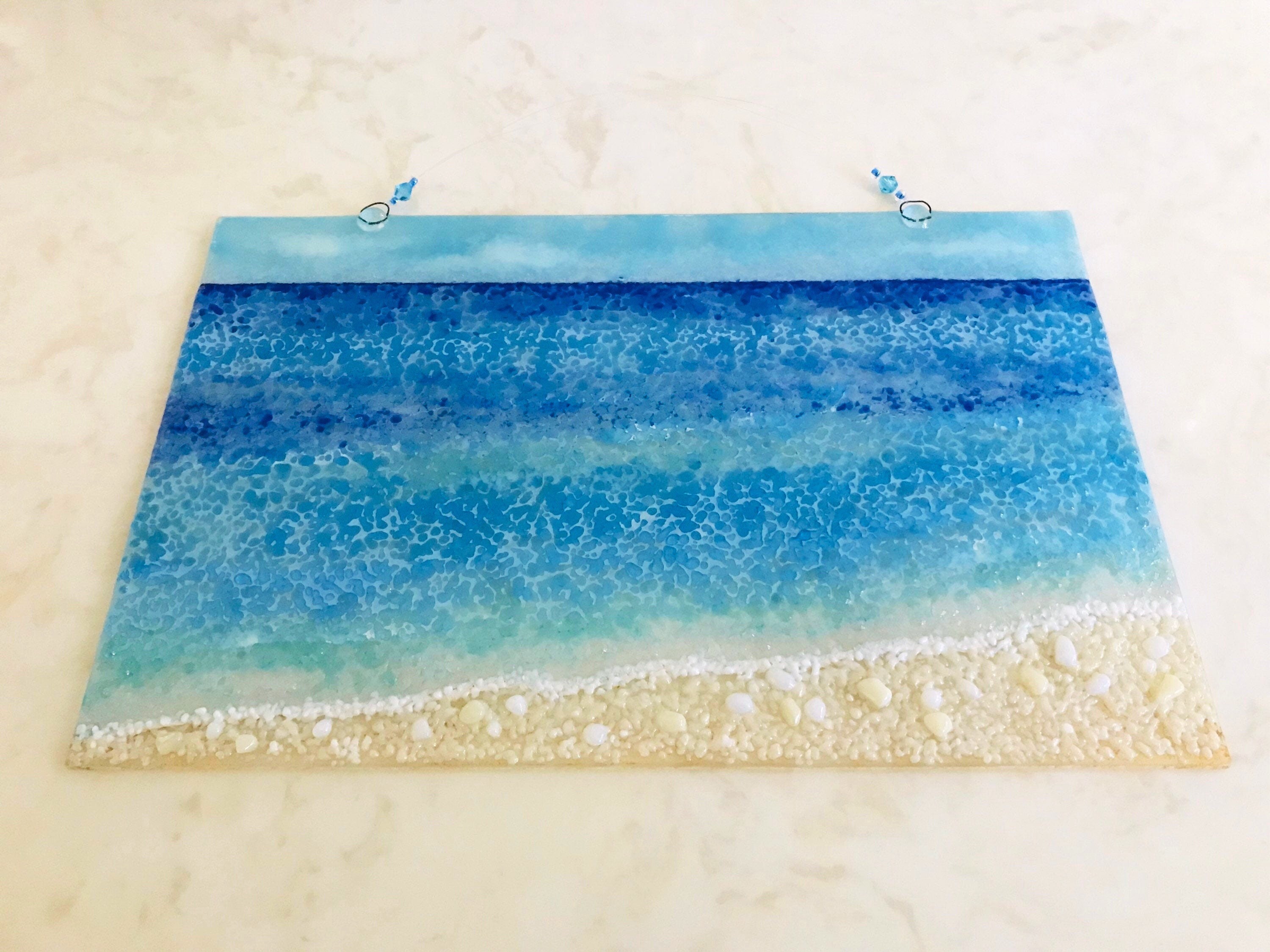 Fused Glass Beach Wall Art Sea Glass Sun Catcher Blue Ocean Etsy