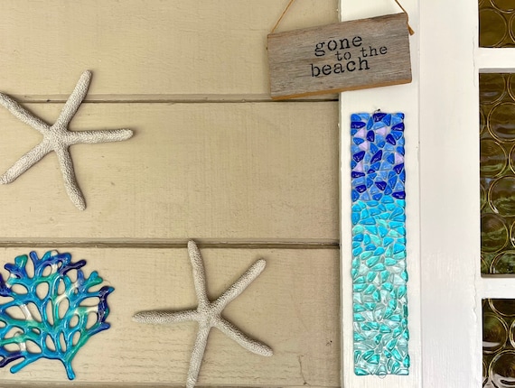 Fused Glass Beach Wall Art, Mosaic Ombré Glass Doorpost