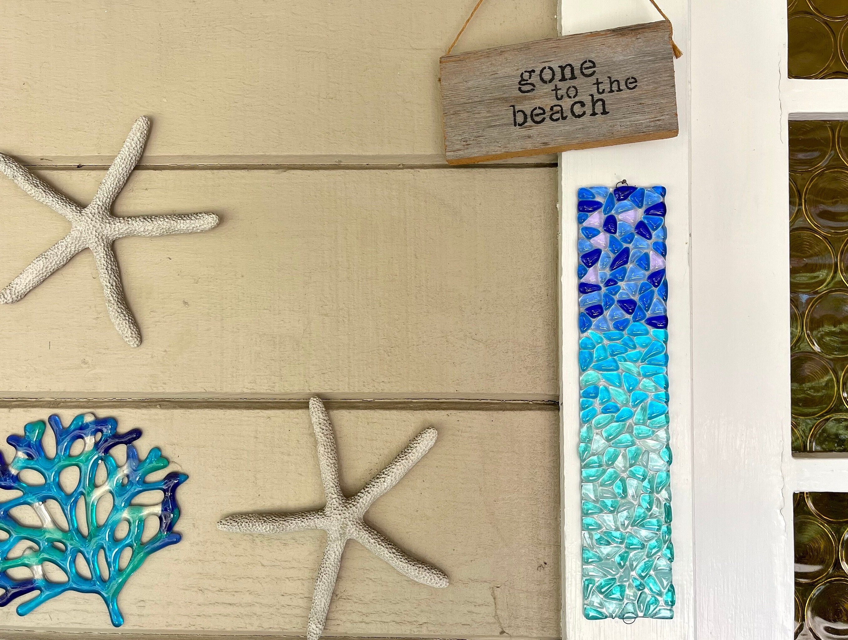 Fused Glass Beach Wall Art, Mosaic Ombré Glass Doorpost