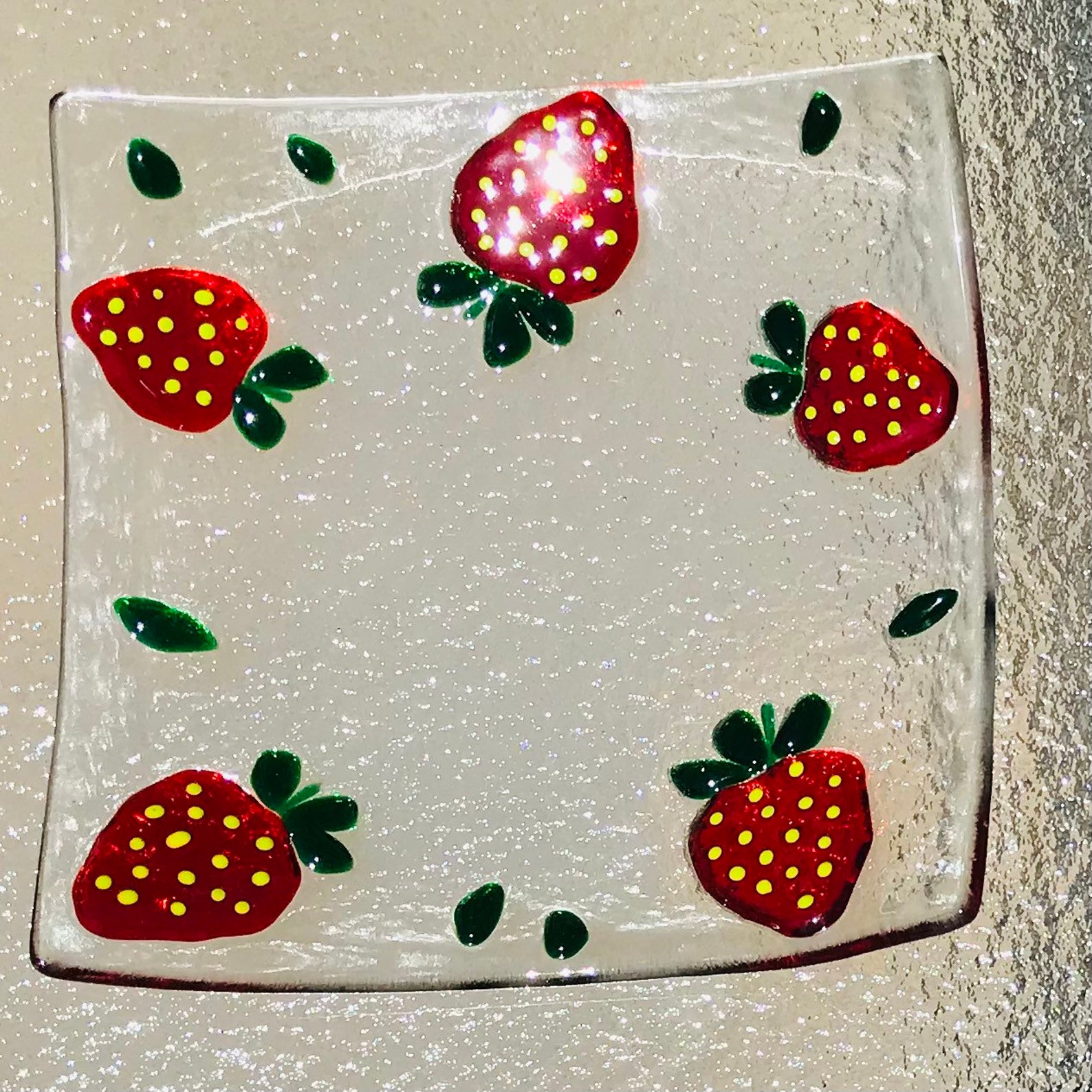 Fused Glass Strawberry Plate Red Glass Strawberries Berry Etsy Canada