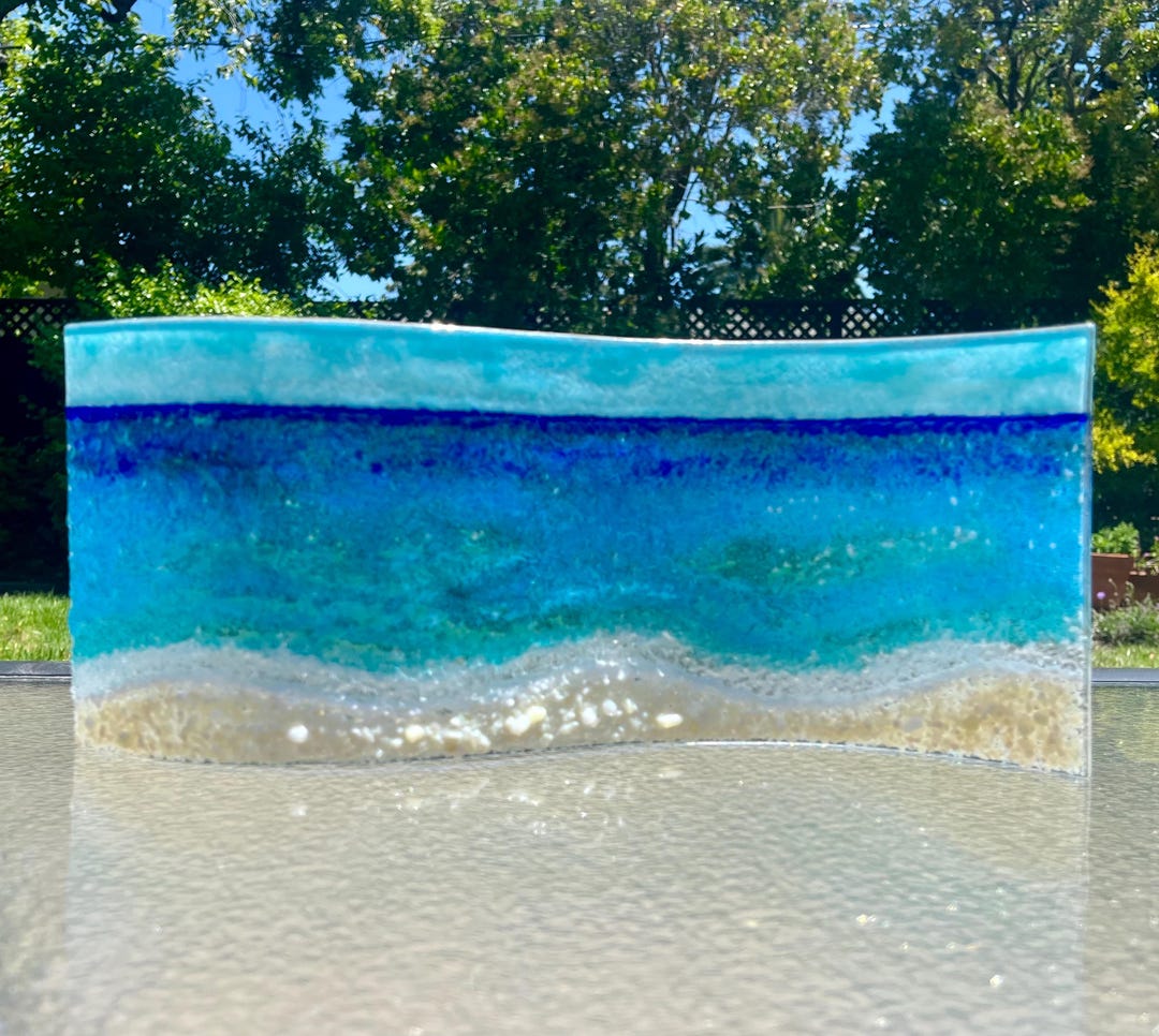 Fused Glass Beach Wave Art, Free Standing Ocean Decor - Etsy